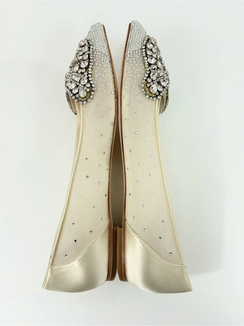 Badgley Mischka Quinn Embellished Flats Gold Satin Size 9.5 NWOT